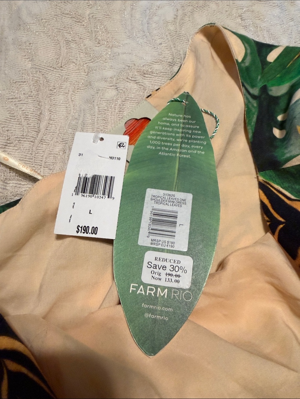 Farm Rio tropical leaves one shoulder cut out mini dress Large - Picture 4 of 10